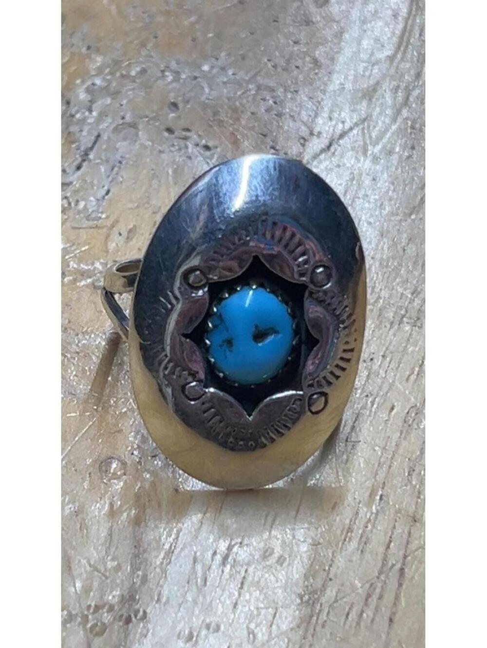 Native American Navajo sterling silver turquoise shadow box ring size 5.5